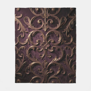 Weelderig Barok Krulpatroon Diep Paars Goud Fleece Deken