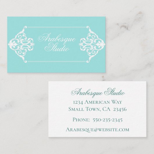 Weelderig barok Lijst blauw en wit Visitekaartje (Voorkant / Achterkant)