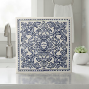Weelderig Barok Patroon Pat#1 Blauw Ivoor ID1194 Tegeltje