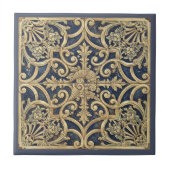 Weelderig Barok Patroon Pat#2 Blauw Goud ID1195 Tegeltje (Voorkant)