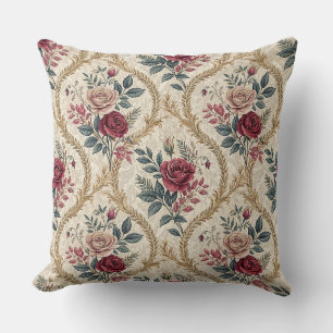 Weelderig Barok Roos Damast Vintage Bloemmotief Kussen