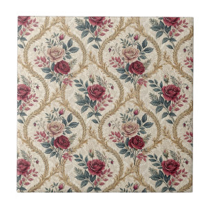 Weelderig Barok Roos Damast Vintage Bloemmotief Tegeltje