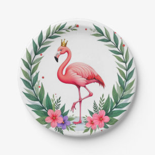 Weelderig Bladerig Elegante Roze Flamingo Kroon Papieren Bordje
