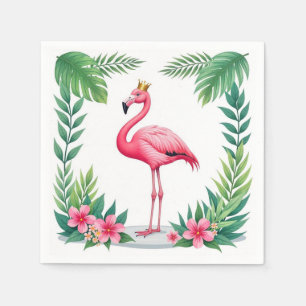 Weelderig bladrijk Elegante Roze Flamingo Kroon Servet