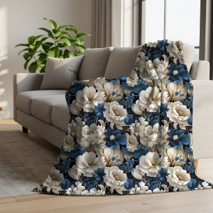 Weelderig Blauw Witte Ivoren Bloem Zachte Sherpa D Deken