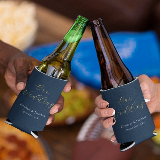 Weelderig blauwe bruiloft blikjeskoeler