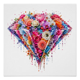 Weelderig Bloemendiamantontwerp met Drip Art Perfect Poster