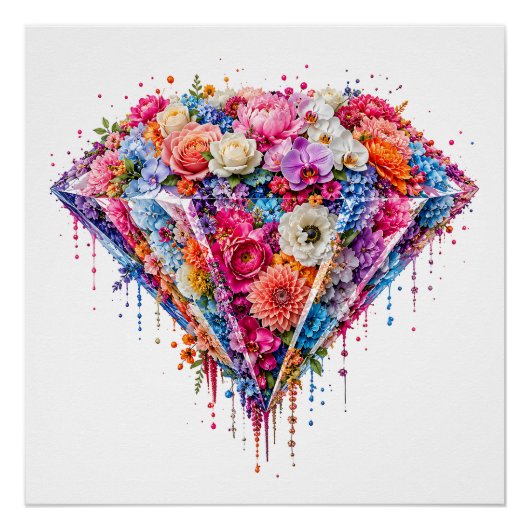 Weelderig Bloemendiamantontwerp met Drip Art Perfect Poster (Voorkant)