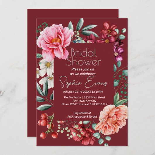 weelderig bloemig grenst aan modern Bourgondisch V Kaart (Voorkant / Achterkant)