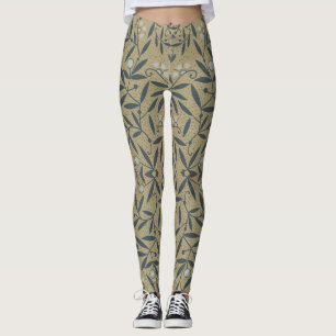 Weelderig bloempatroon met donkerblauwe ranken leggings