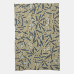 Weelderig bloempatroon met donkerblauwe ranken theedoek