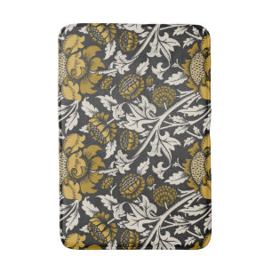 Weelderig bloempatroon met grote gouden bloemen  badmat