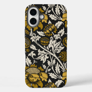 Weelderig bloempatroon met grote gouden bloemen iPhone 16 plus hoesje