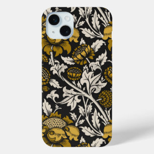 Weelderig bloempatroon met grote gouden bloemen iPhone 15 mini hoesje