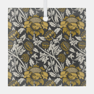 Weelderig bloempatroon met grote gouden bloemen glas ornament