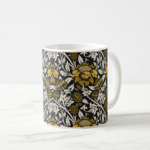 Weelderig bloempatroon met grote gouden bloemen koffiemok