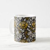 Weelderig bloempatroon met grote gouden bloemen koffiemok (Voorkant links)