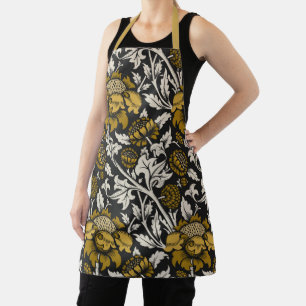 Weelderig bloempatroon met grote gouden bloemen  schort