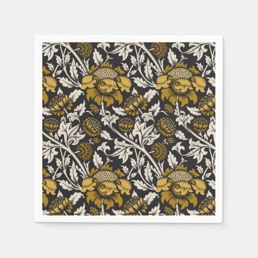 Weelderig bloempatroon met grote gouden bloemen  servet (Voorkant)