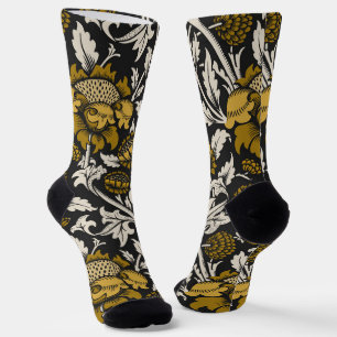 Weelderig bloempatroon met grote gouden bloemen sokken