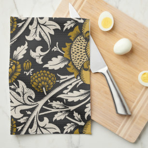 Weelderig bloempatroon met grote gouden bloemen theedoek