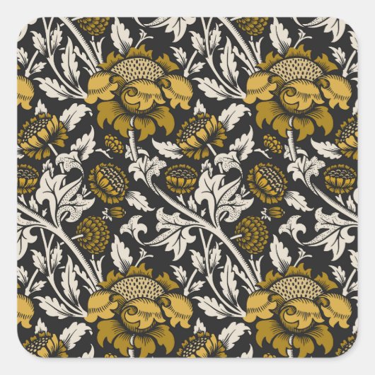 Weelderig bloempatroon met grote gouden bloemen vierkante sticker (Voorkant)