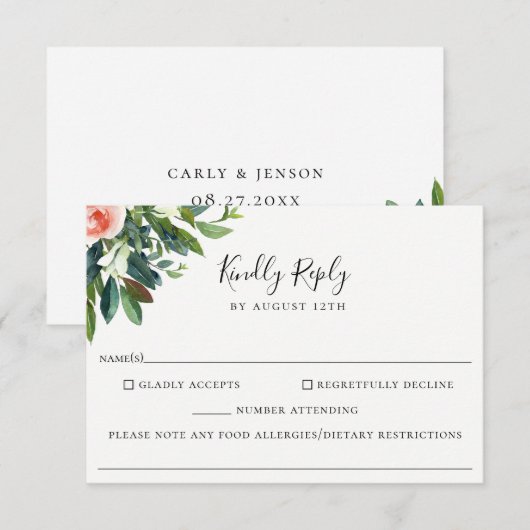 weelderig boeket bruiloft voedsel allergie RSVP-ka RSVP Kaartje (Voorkant / Achterkant)