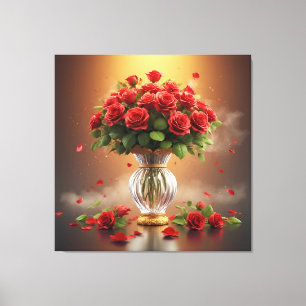 Weelderig Boeket Rode Rozen in Elegante Kristallen Canvas Afdruk
