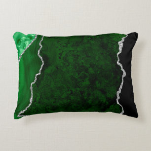 Weelderig bosgroen marmer chic zilver glitter accent kussen