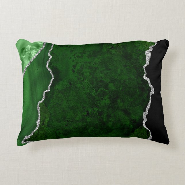 Weelderig bosgroen marmer chic zilver glitter accent kussen (Voorkant)