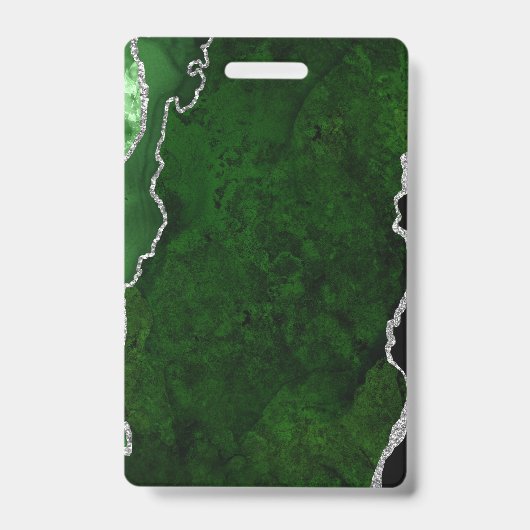 Weelderig bosgroen marmer chic zilver glitter badge (Voorzijde)