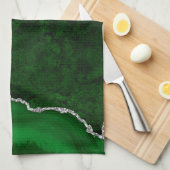 Weelderig bosgroen marmer chic zilver glitter theedoek (Quarter Fold)