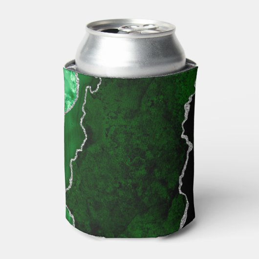 Weelderig bosgroen marmer chic zilver glitters blikjeskoeler (Blikje Voorkant)