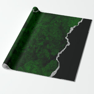 Weelderig bosgroen marmer chic zilver glitters cadeaupapier