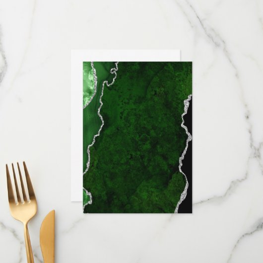 Weelderig bosgroen marmer chic zilveren glitter menu (Voorkant / Achterkant in situ)