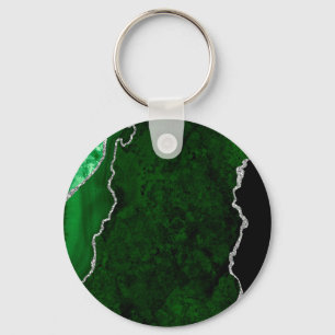 Weelderig bosgroen marmer chic zilveren glitter sleutelhanger