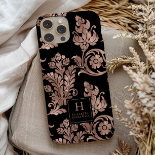 Weelderig botanisch patroon monogram roosgoud zwar Case-Mate iPhone 14 hoesje