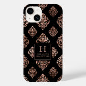 Weelderig Damast Patroon Monogram Roze Goud Zwart Case-Mate iPhone Case (Achterkant)