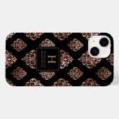 Weelderig Damast Patroon Monogram Roze Goud Zwart Case-Mate iPhone Case (Achterkant (horizontaal))