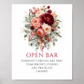 Weelderig Dieprood Boho Bloemstuk Open Bar 8x10 Bo Poster (Voorkant)