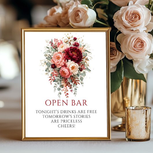 Weelderig Dieprood Boho Bloemstuk Open Bar 8x10 Bo Poster