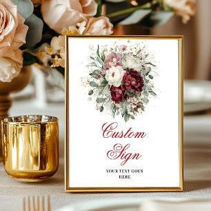 Weelderig donkerrood bloemmotief Eucalyptus Goud o Poster