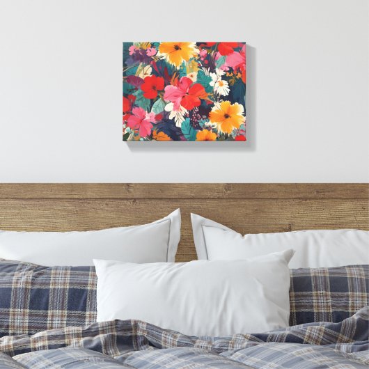 Weelderig en levendig bloemenpatroon canvas afdruk (Insitu (Slaapkamer))