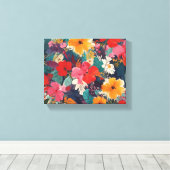 Weelderig en levendig bloemenpatroon canvas afdruk (Insitu (Houten vloer))