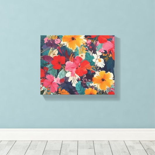 Weelderig en levendig bloemenpatroon canvas afdruk (Insitu (Houten vloer))