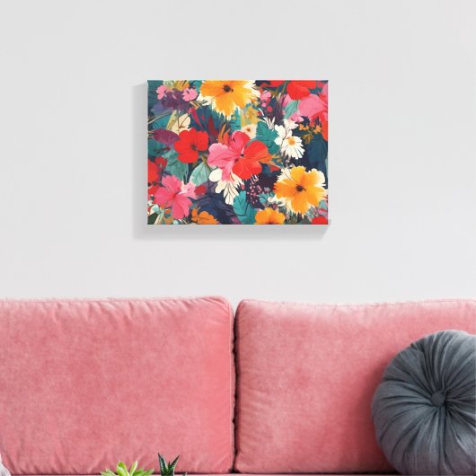 Weelderig en levendig bloemenpatroon canvas afdruk (Insitu (Woonkamer))