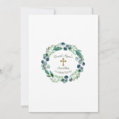 Weelderig Eucalyptusblad Gouden Kruis Heilige Comm Kaart (Achterkant)
