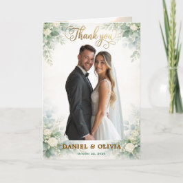 Weelderig Eucalyptusgroen met Gouden Overlay Foto Bedankkaart