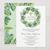 Weelderig Exotisch Groen Goud Kruis Heilige Commun Kaart (Voorkant / Achterkant)