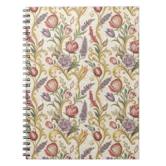 Weelderig Frans Vintage Bloem Motief Kunst Notitieboek